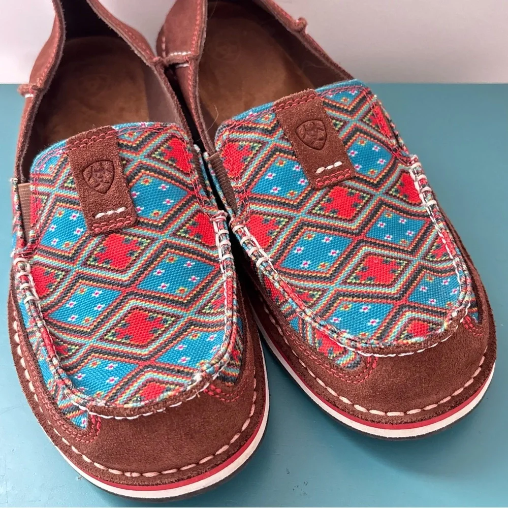 Ariat Cruiser Saddle Tan Suade Geometric Neutral Boho Slip On Shoes Size 9.5B - Picture 7 of 16